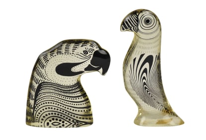 4"h Resin Parrot, Made in Brazil, Artist Abraham Palatnik, and 3" Parrot Head