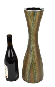 Wood Vase Covered in Green and Tan Snakeskin, 18"h