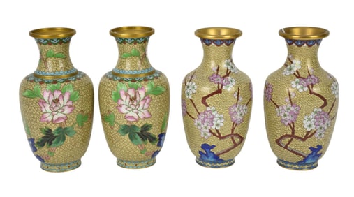 4 20th C. Cloisonne Chinese Vases
