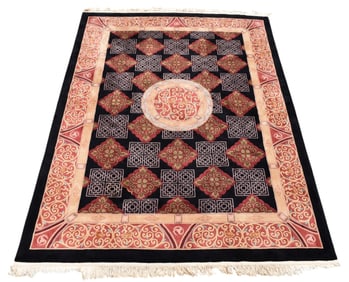 Large Chinese black and beige Rug / Carpet. 9 x 12 feet