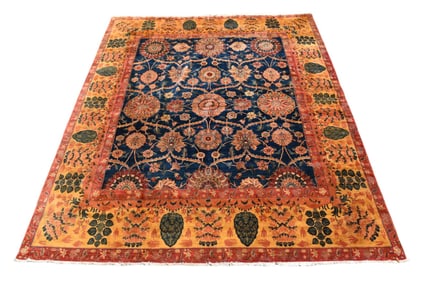 Large  Oriental Rug / Carpet  blue flower Center 2 leaves on each edge. 9.10 x 12.8 feet