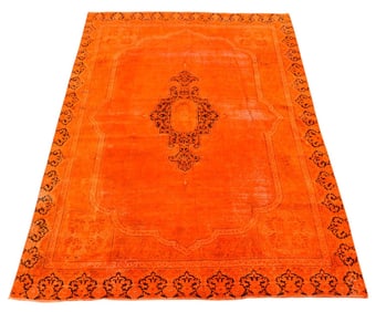 Large Orange  Oriental Rug / Carpet , some low worn spots.  9 x 12.7 feet