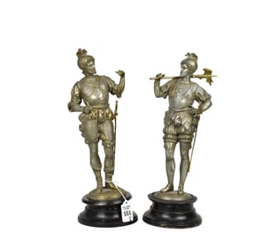 Pair Antique Spelter Figures of Knights, C. 19th Century - Two spelter figures depicting Knights in