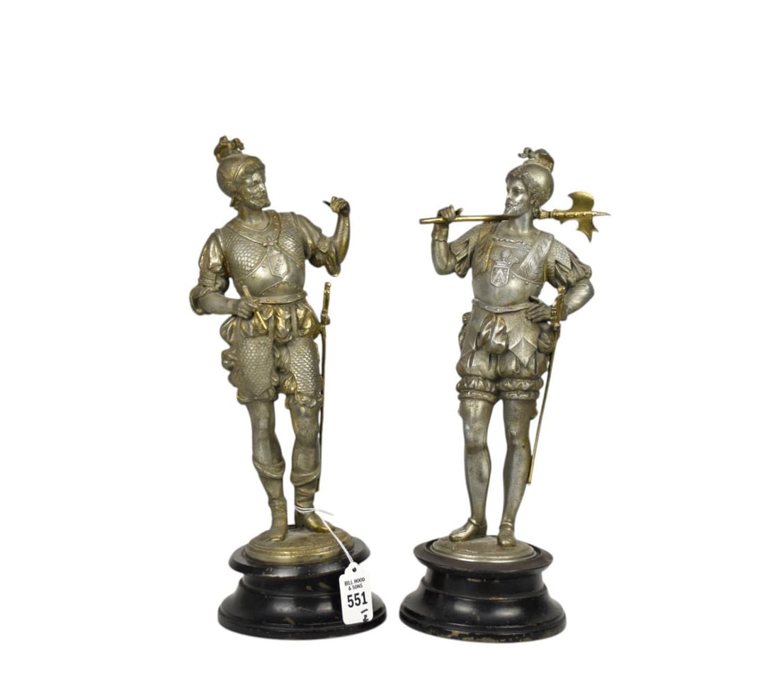 Pair Antique Spelter Figures of Knights, C. 19th Century - Two spelter figures depicting Knights in (1 of 8)