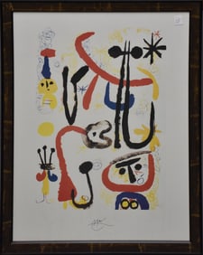 Joan Miro (Spain, 1893 - 1983) Print- "Peronnage et Animaux" Hand Signed by Artist. overall size 30
