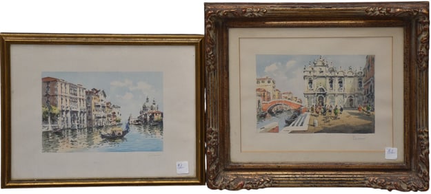 Pr. European Watercolor Landscapes, signed illegibly. Sight 10 x 7 inches, approx. framed sizes are-