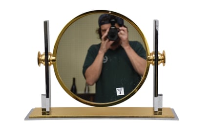 Karl Springer Chrome and Brass double sided Vanity Mirror, 15h x 21w inches.