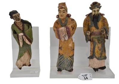 3 Chinese Pottery Figures, with Acrylic Stands, 19th C., 9"h