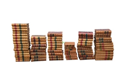 Antique Book Collection, 73 Books, Leather Bound with Marbleized Edges