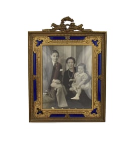 Bronze and Enamel Circa 1900 Picture Frame, 1 Enameled Corner Missing 15"h x 11"w