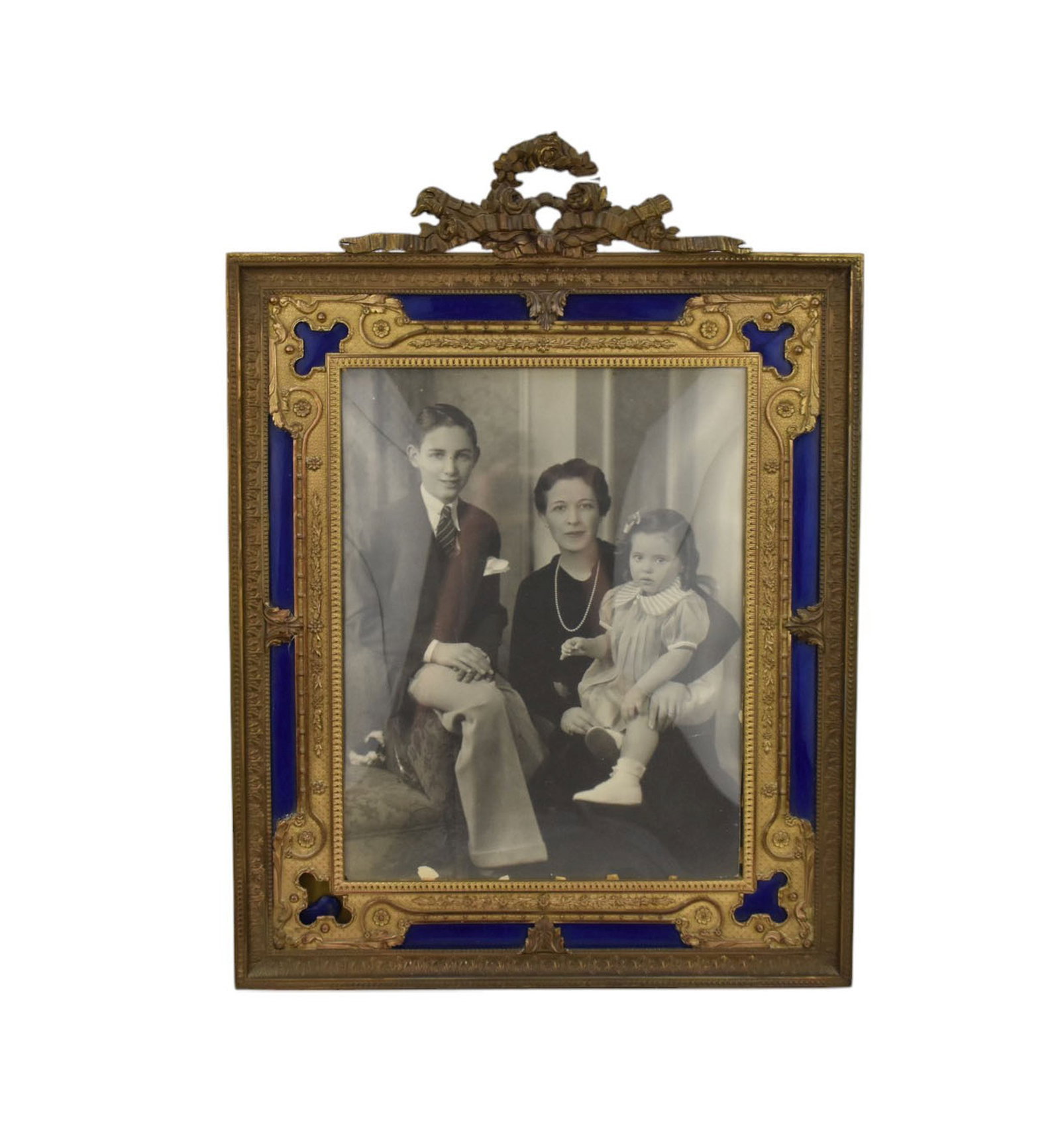 Bronze and Enamel Circa 1900 Picture Frame, 1 Enameled Corner Missing 15"h x 11"w (1 of 6)