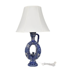 Salt Glaze German Jug Lamp, To Top of Shade 27"h