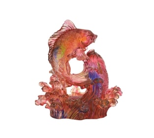 Chinese luili Crystal Art Glass Koi Fish, limited edition and signed on bottom, 7-1/2 x 7w inches.