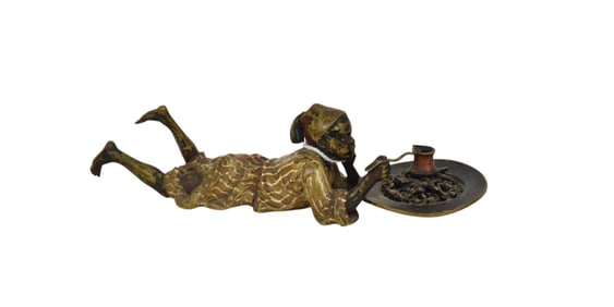 Franz Bergman (Austrian 1861-1936) Cold Painted Antique Bronze, Reclining Young Man Cooking,
