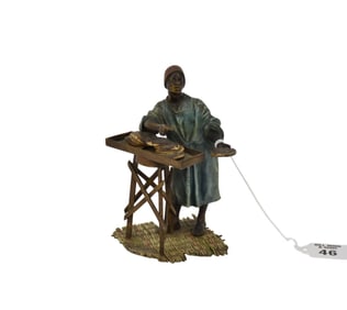 Franz Bergman (Austrian 1861-1936) Cold Painted Antique Bronze, Figure Preparing Food, 5 5/8"h x