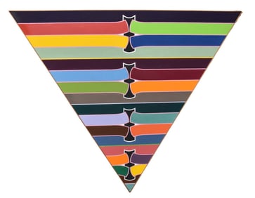 Peter Svenson 20th Century, Lg. triangular- Acrylic on canvas, Strato Caster- 1972. 68-1/2 tall, x