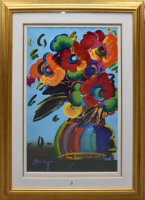 Peter Max (b.1937) Mixed Media Painting with Flowers - 2007. Lithography with heavy Acrylic. 36