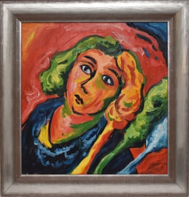 Mimmo Germana (Italian 1944-1992) oil on canvas, signed and dated on reverse 1990. 27-1/2 x 27-1/2