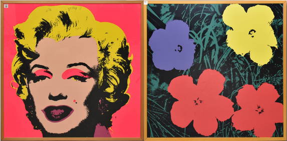 2Pc. Andy Warhol - Marilyn Monroe & Flowers Serigraph. Both framed under Plexi, Overall measurements (1 of 12)