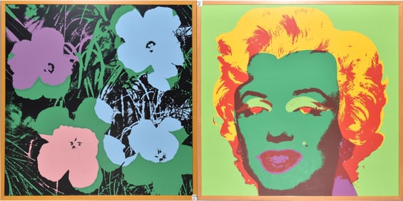 2Pc. Andy Warhol - Marilyn Monroe & Flowers Serigraph. Both framed under Plexi, Overall measurements