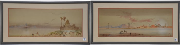 Henry Stanton Lynton (British, 19th Century) Pair of watercolor orientalist scenes with camels