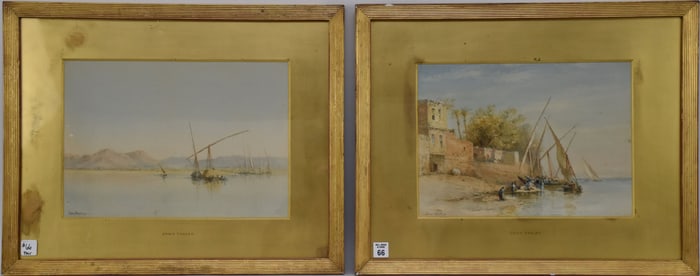 John Varley Jnr. (British, 1850-1933) Pair of Watercolors -Feluccas on the Nile, both signed lower
