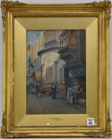 Tony Binder (1868 - 1944) Antique Watercolor signed and dated lower left. Cairo Street Scene,