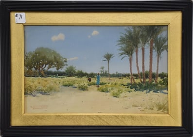 Robert George Talbot Kelly (UK 1861 - 1934) Watercolor , Middle East Landscape with Shephard, sight