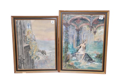 Pair Mixed media and collage on paper, 19th Century Continental Pre-Raphaelite and British