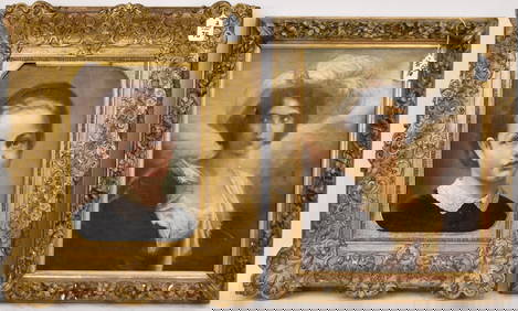 2 Portrait Paintings: 1) 19th Century Continental School, Oil on artist board, Portrait bust of a (1 of 10)