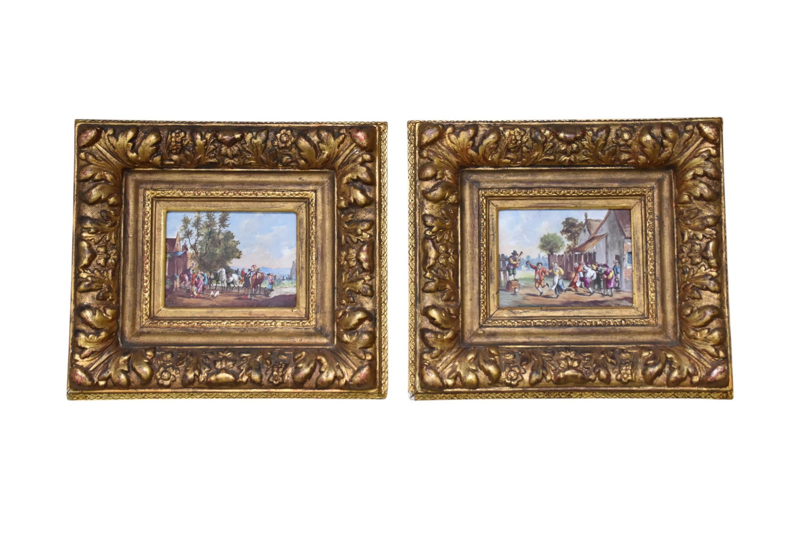 Pair of Continental 19th Century Porcelain plaques, French equestrian scene in a festival with (1 of 10)