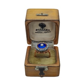 Vintage Imperial Faberge Era Rose Gold Old Diamond Enamel Pearl Engagement Ring. Total weight: 5.7