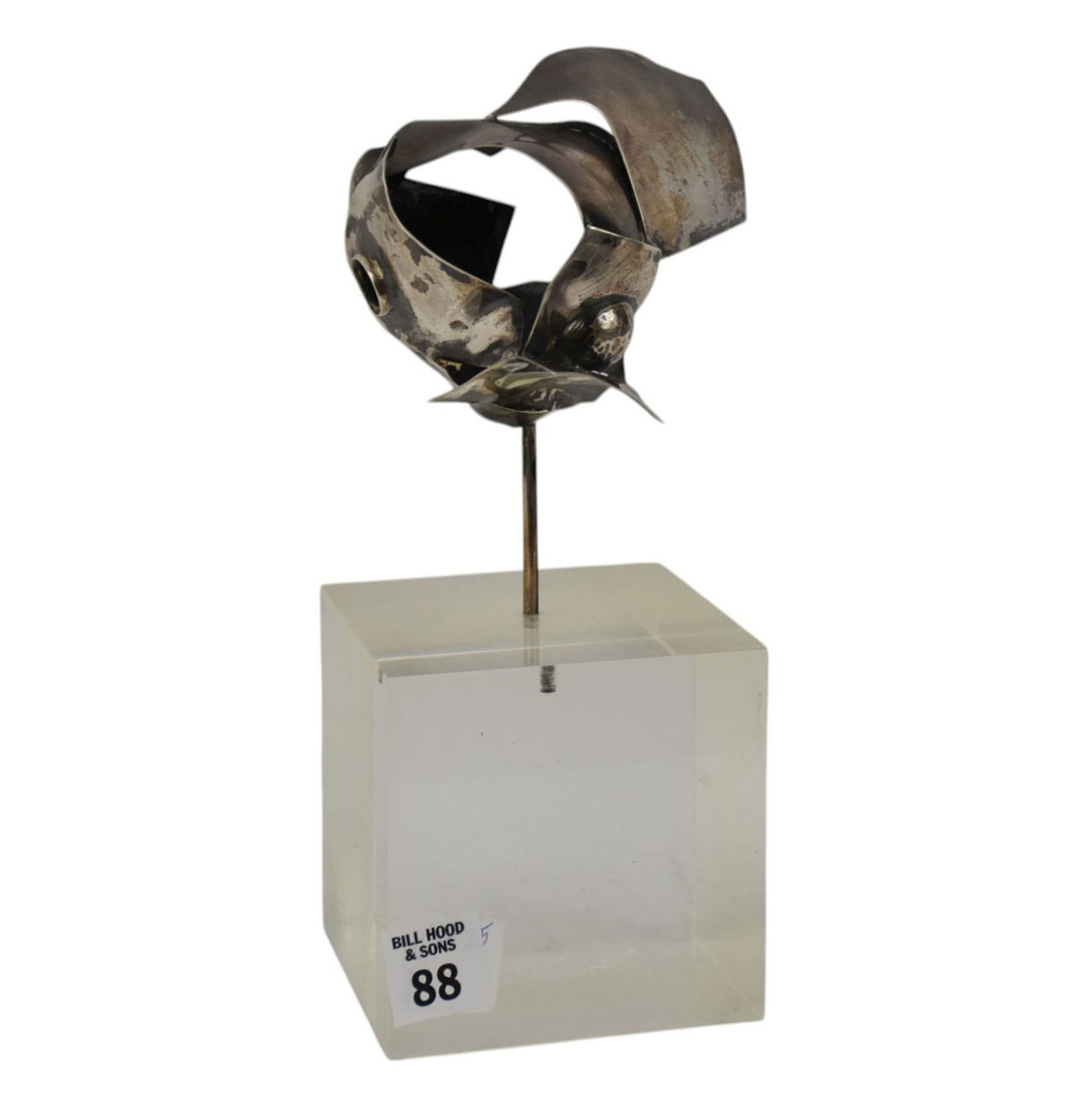 Sterling Abstract Sculpture on Lucite Base, 9 1/2"h x 4"sq: Sterling Abstract Sculpture on Lucite Base, 9 1/2"h x 4"sq