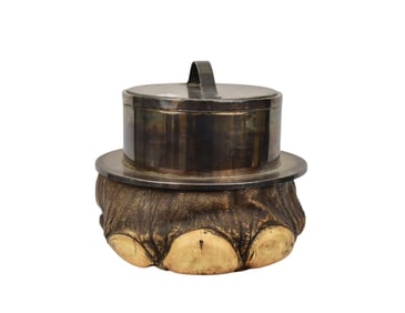 Large Novelty Ice Bucket, Silverplate Bucket in Elephant Foot Composition Base, 12"h x 12"d