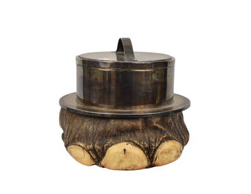 Large Novelty Ice Bucket, Silverplate Bucket in Elephant Foot Composition Base, 12"h x 12"d (1 of 10)