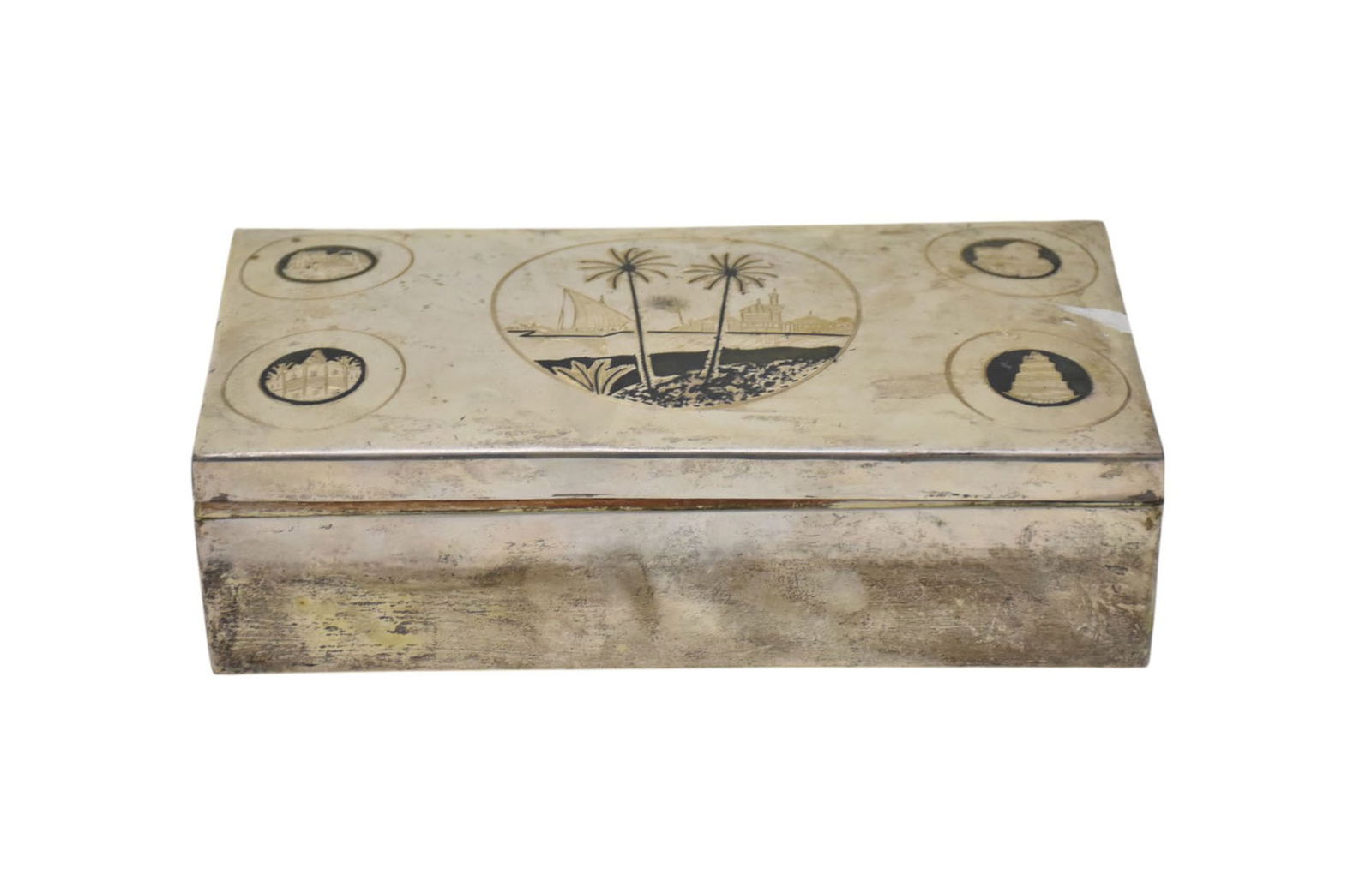 Iraqi Silver Cigarette Case with Niello Design, in Fitted Box, 2"h x 7"w x 4"d (1 of 8)