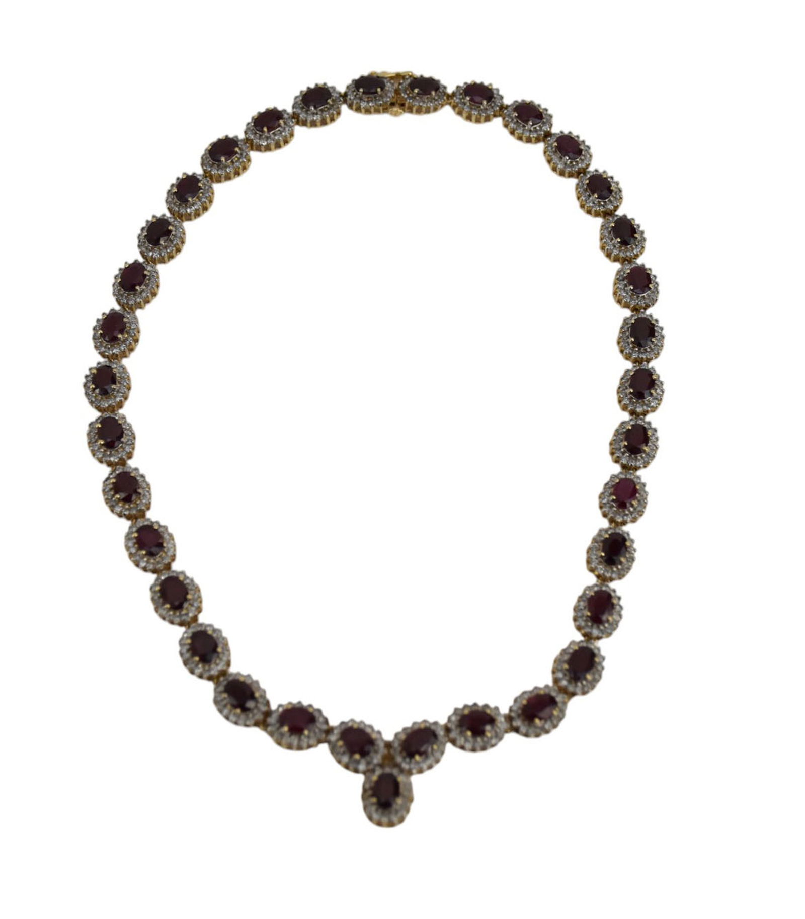 Stunning Diamond & Ruby Neckace14K Yellow Gold.  Length 16.5" 35 natural oval Rubies approx. 33.05 (1 of 10)