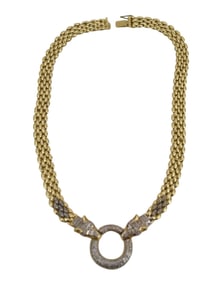 Ladies 14K Yellow Gold Diamond Necklace with Appraisal. Panther Style features 2.5 carats round