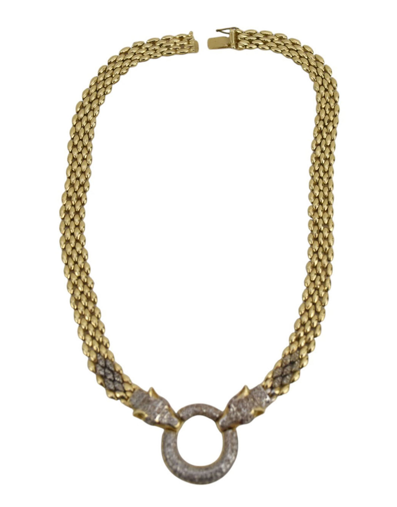 Ladies 14K Yellow Gold Diamond Necklace with Appraisal.  Panther Style features 2.5 carats round (1 of 11)