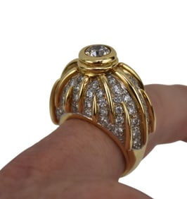Cartier 18K Yellow Gold Diamond Dome Ring. Size 8.25 wt. 26.1 grams. Center Pave diamond 3/4 carats