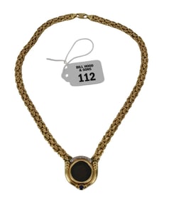 14K Yellow Gold Byzantine Necklace with Roman Coin. Necklace is 18" pendant 1.25" wt. 46.88 grams