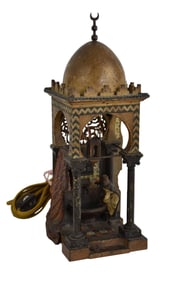 Franz Bergman (Austrian 1861-1936) Cold Painted Antique Bronze Lamp, Mosque 11"h x 4 1/2"w x 4"d