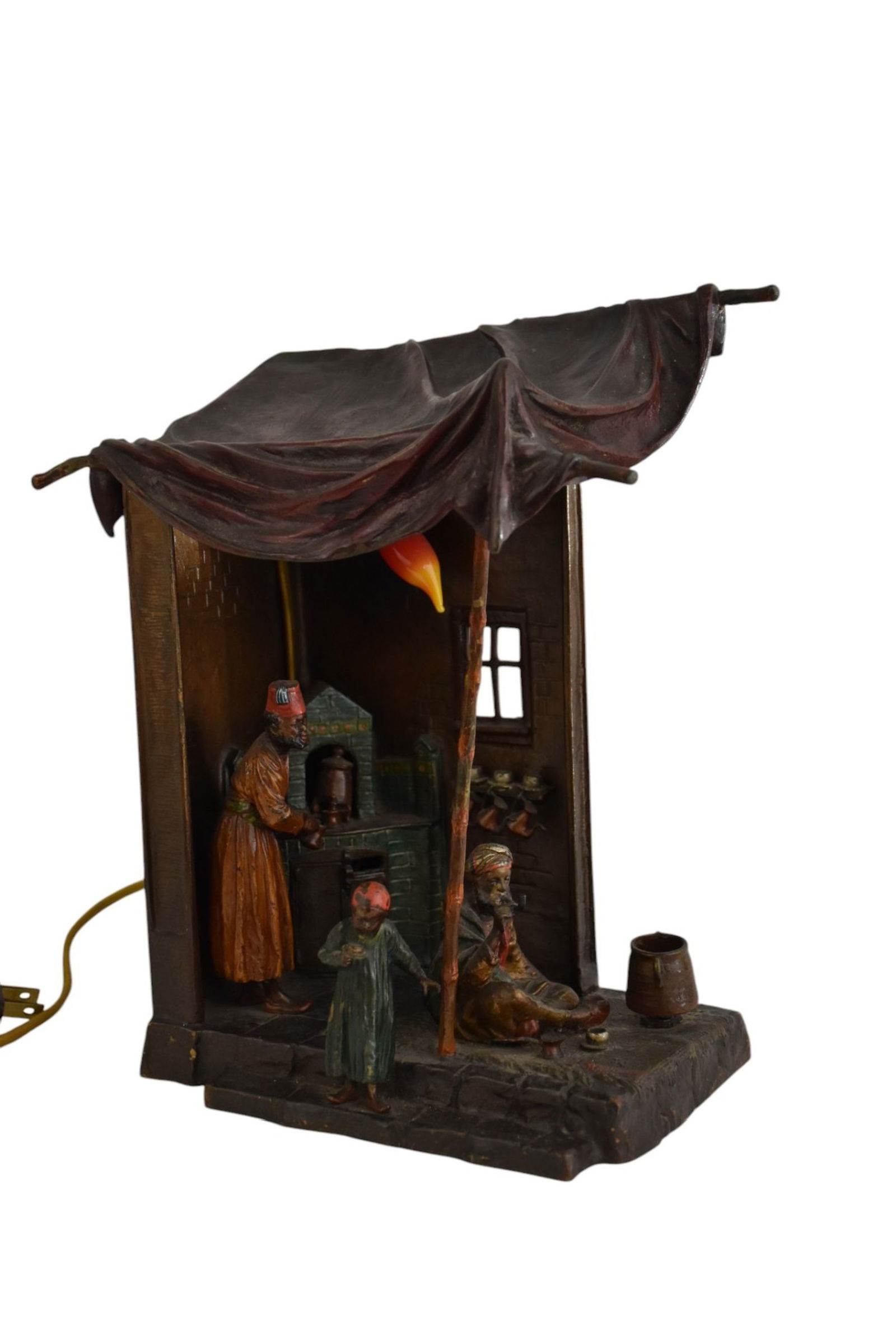 Franz Bergman (Austrian 1861-1936) Cold Painted Antique Bronze, Lamp 3 Figures Cooking, 11"h x 7"w x (1 of 10)