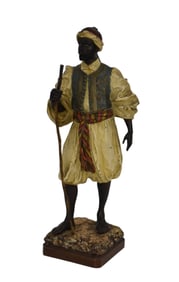 Franz Bergman (Austrian 1861-1936) Cold Painted Antique Bronze, Man with staff. 9h x 2 1/2 inches