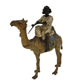 Antique Austrian Bronze Cold Painted Camel and Rider stamped Geschutzt, 9"h x 8"w