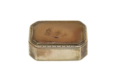 George II English Snuff Box, Sterling Agate with Canted Corners