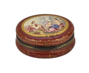 Oval Porcelain 19th c. Box Revealing 2 Fine Venetian Style Paintings, as well as Painted Lid &