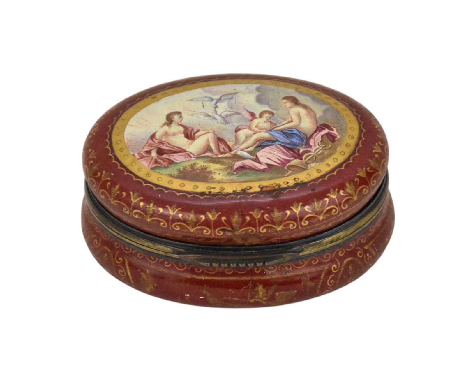 Oval Porcelain 19th c. Box Revealing 2 Fine Venetian Style Paintings, as well as Painted Lid & (1 of 7)