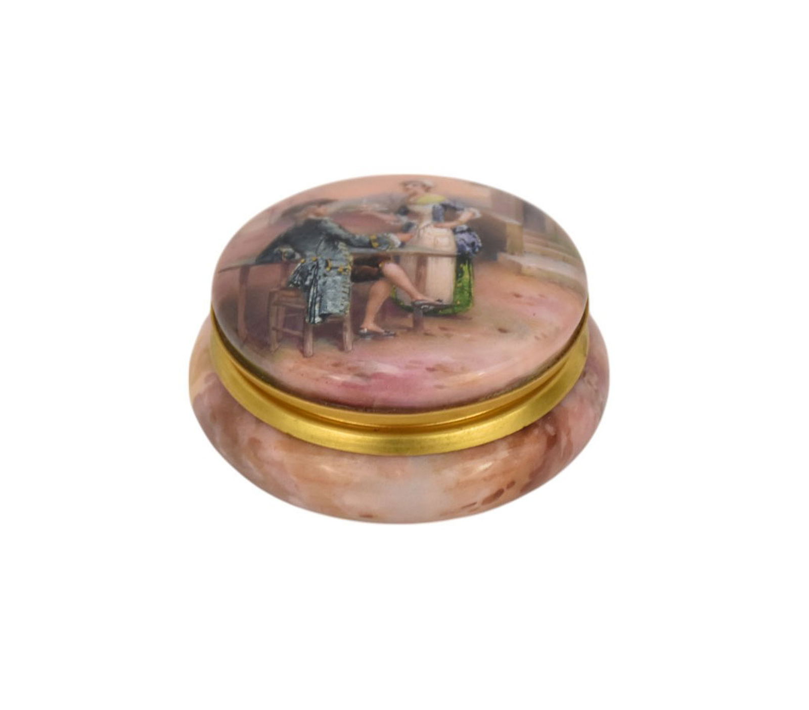 Round Porcelain 19th c. Hand Painted Box, Top & Bottom, 1 1/4"h x 2 1/2"d (1 of 5)