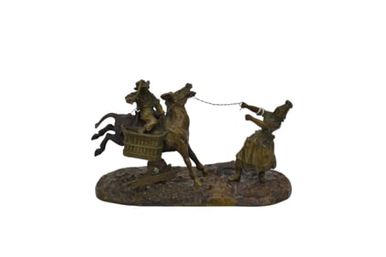 Joseph Hochmuth (German. 19th/20th Century) "Stubborn Donkey". Signed Hochmuth. Bronze with Brown